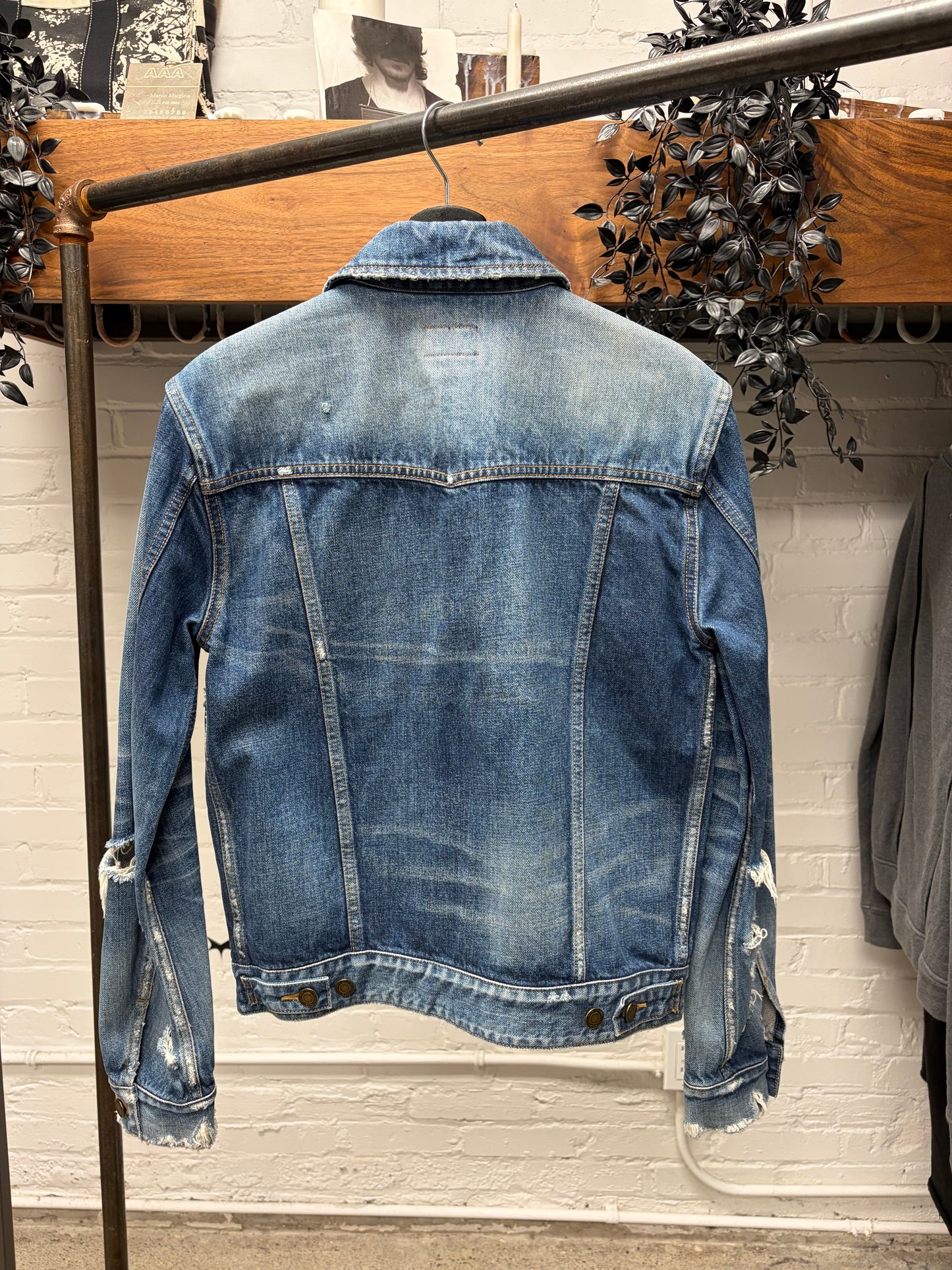 2019 Saint Laurent ‘Crash Distressed’ Blue Denim Trucker Jacket