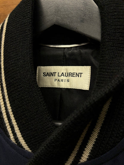 2015 Saint Laurent by Hedi Slimane Navy/Black Cotton/Leather Teddy Bomber Jacket