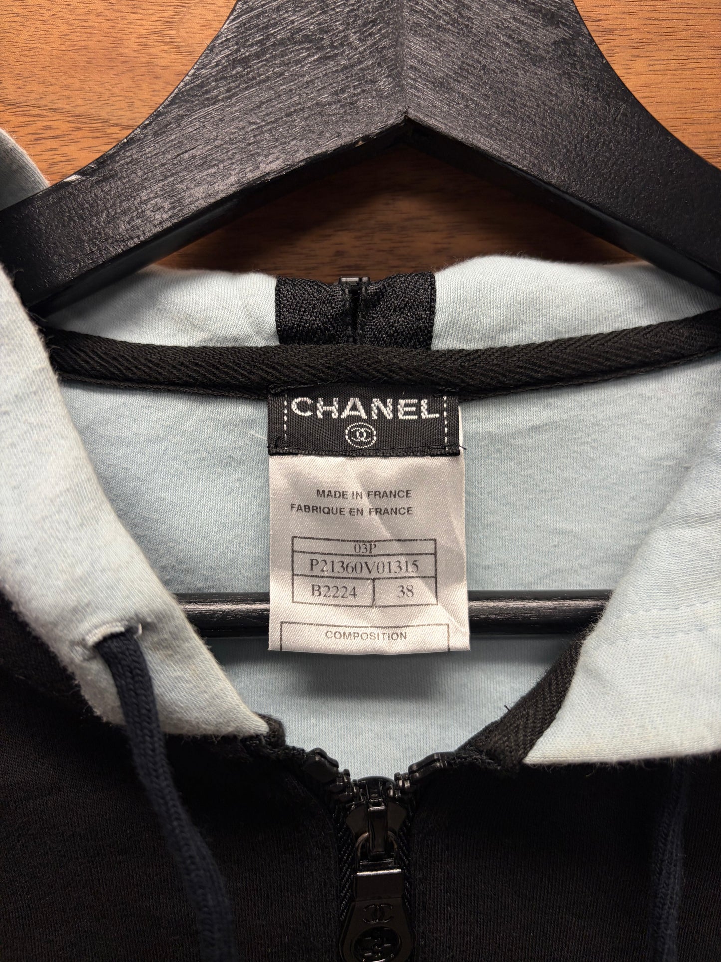 SS2003 Chanel ‘Split Hood’ Black/Baby Blue Zip Up Hoodie