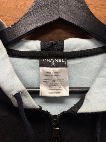 SS2003 Chanel ‘Split Hood’ Black/Baby Blue Zip Up Hoodie