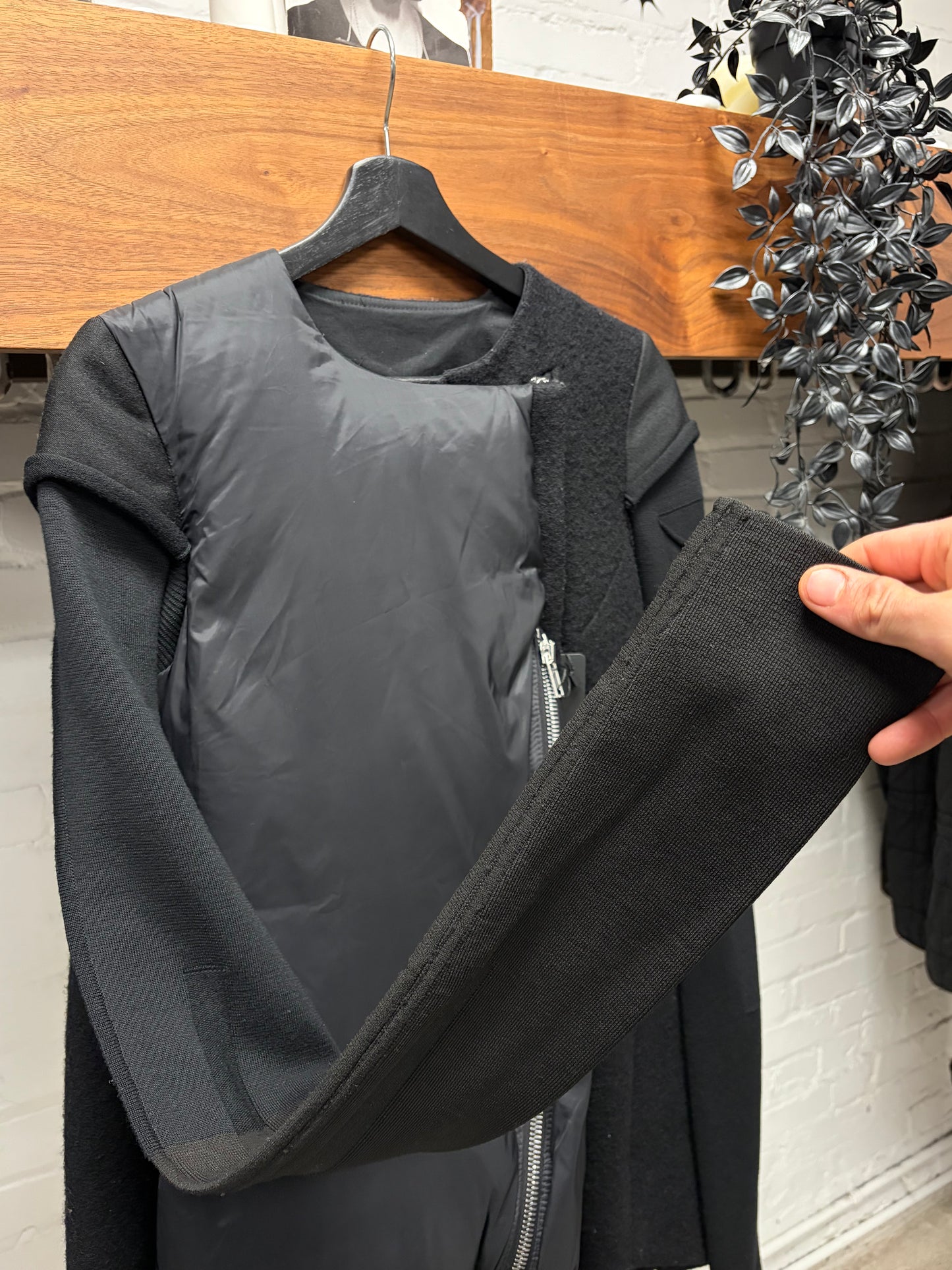 AW2017 Rick Owens ‘Glitter’ Black Runway Asymmetric Wool/Down Filled Jacket