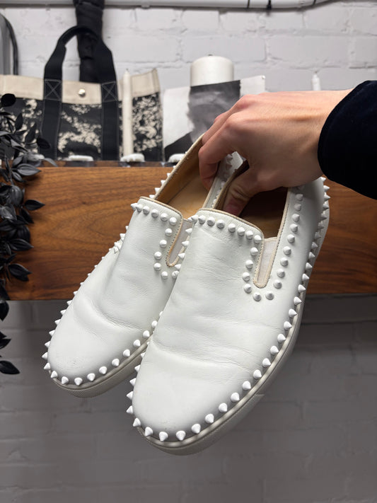 Christian Louboutin ‘Pik Boat’ Spiked White Leather Slip-On Sneakers