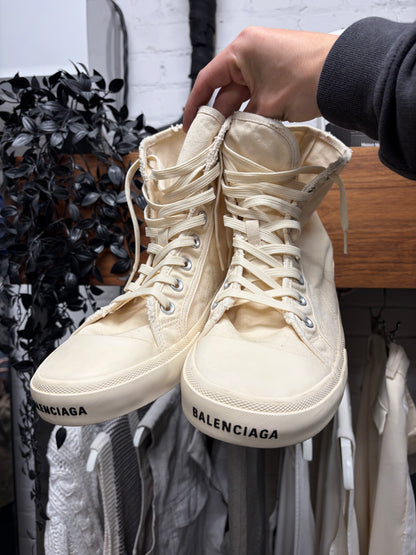 Balenciaga ‘Paris’ Cream White Canvas High Top Sneakers