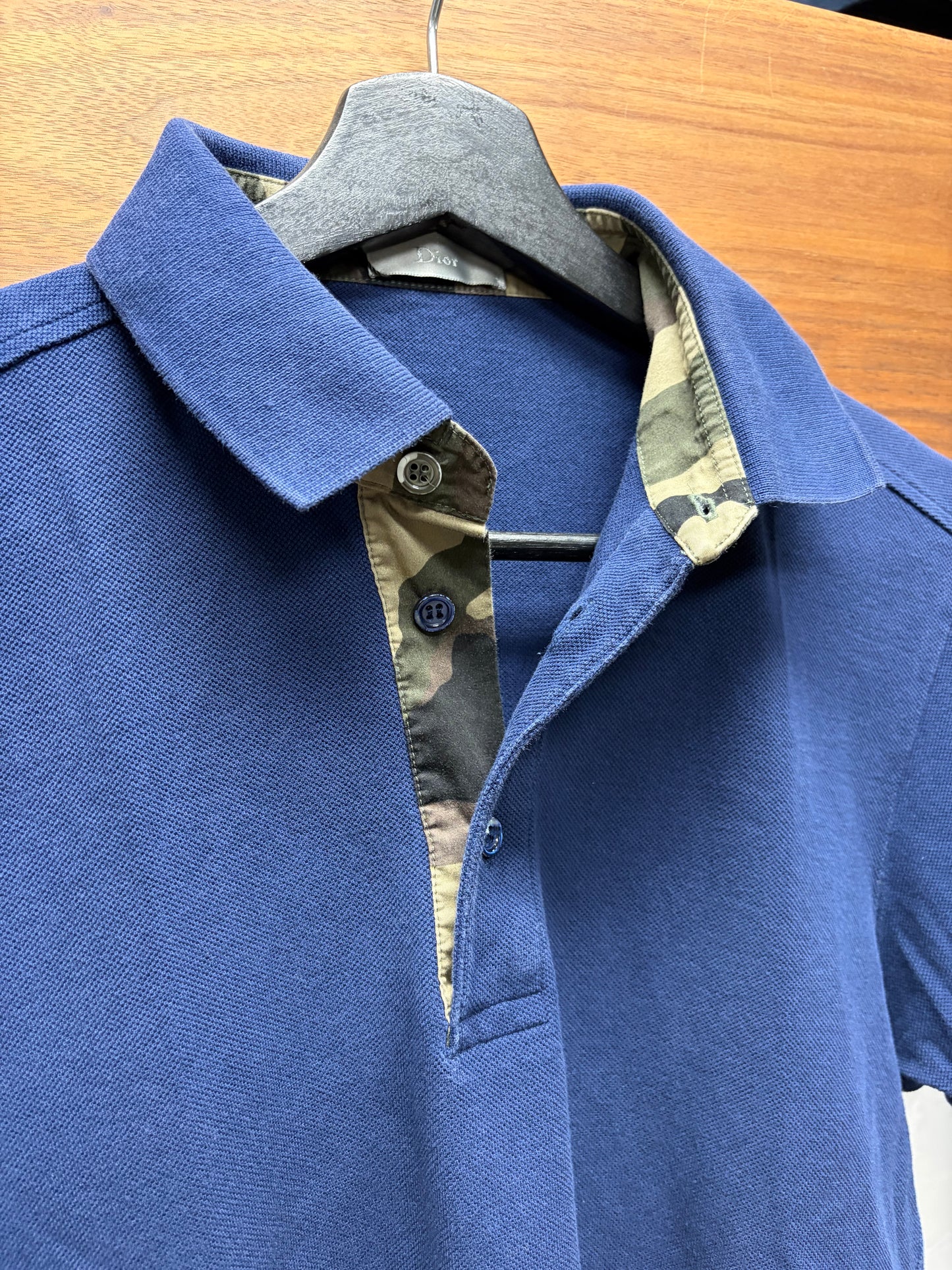 Dior Homme Blue/Camo Collar Detail Short Sleeve Polo