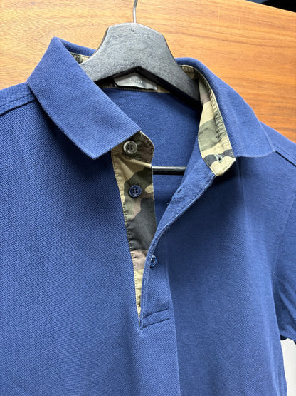 Dior Homme Blue/Camo Collar Detail Short Sleeve Polo