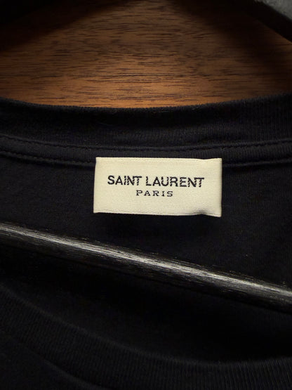 2017 Saint Laurent Blue Cursive’ Logo’ Embroidered Black/Blue T-Shirt