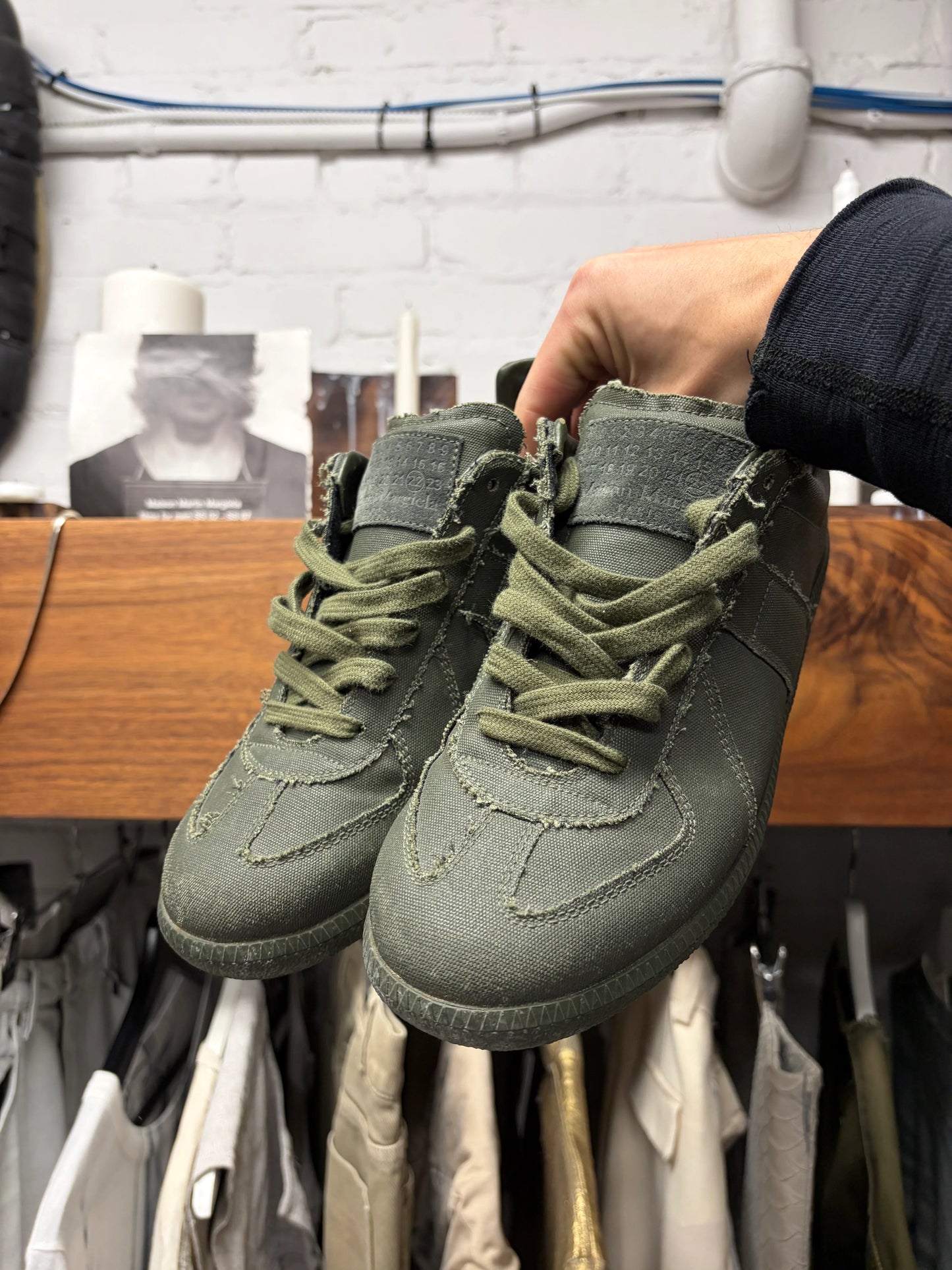 Maison Margiela ‘G.A.T.’ Military Green Distressed Canvas Low Top Sneakers