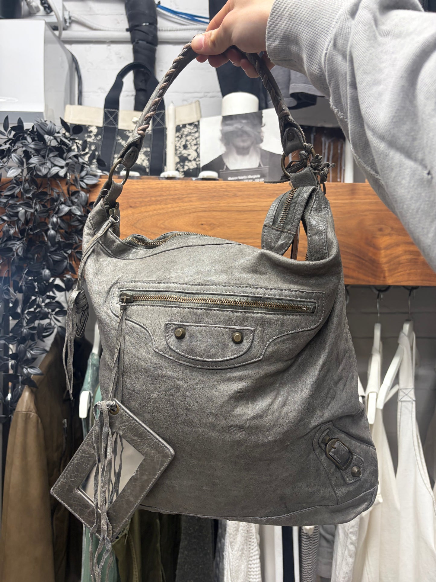 Balenciaga Taupe Brown Leather ‘Hobo’ Shoulder Bag