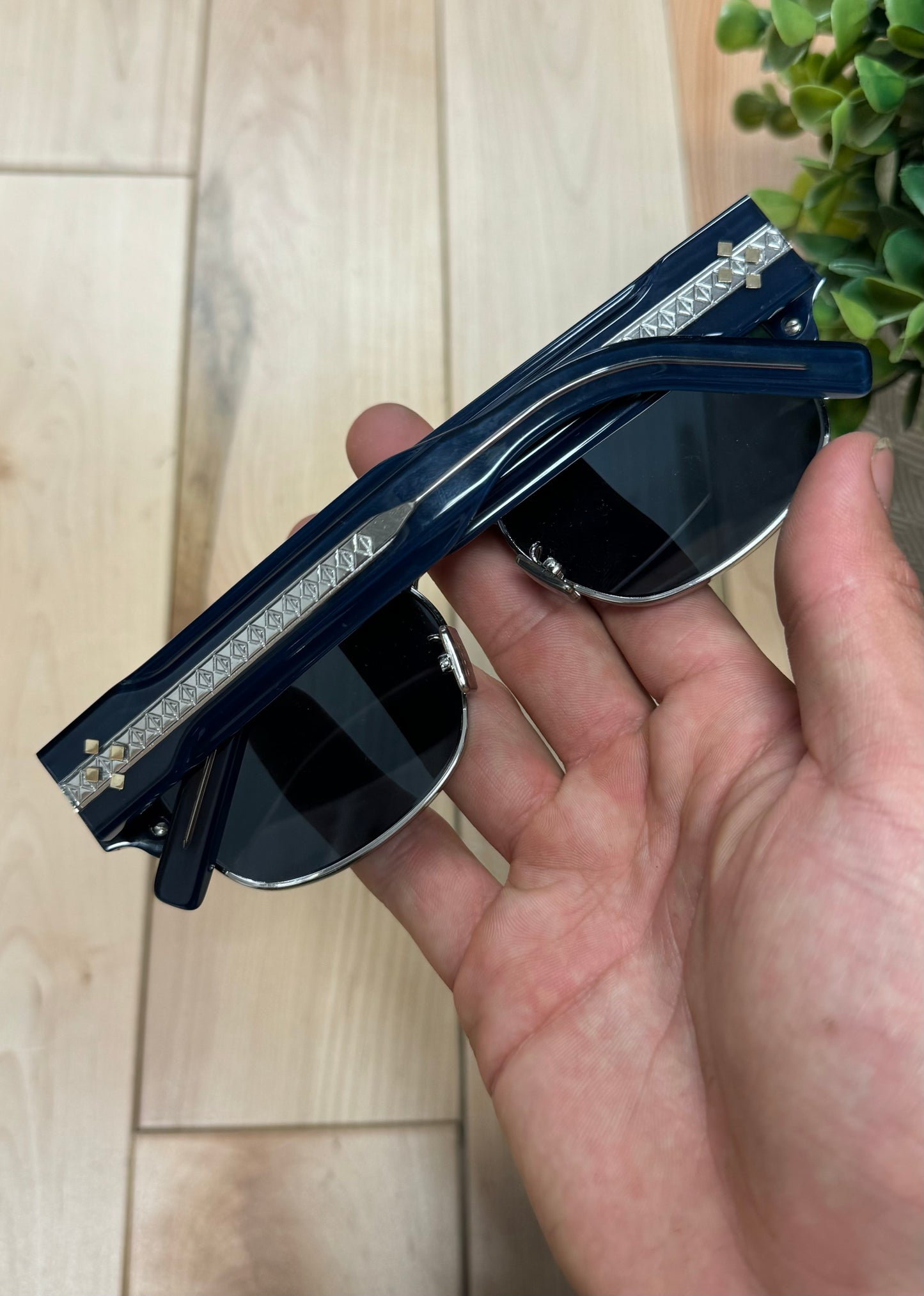 Dior ‘CD Diamond’ Blue/Silver Clubmaster Half-Rim Sunglasses