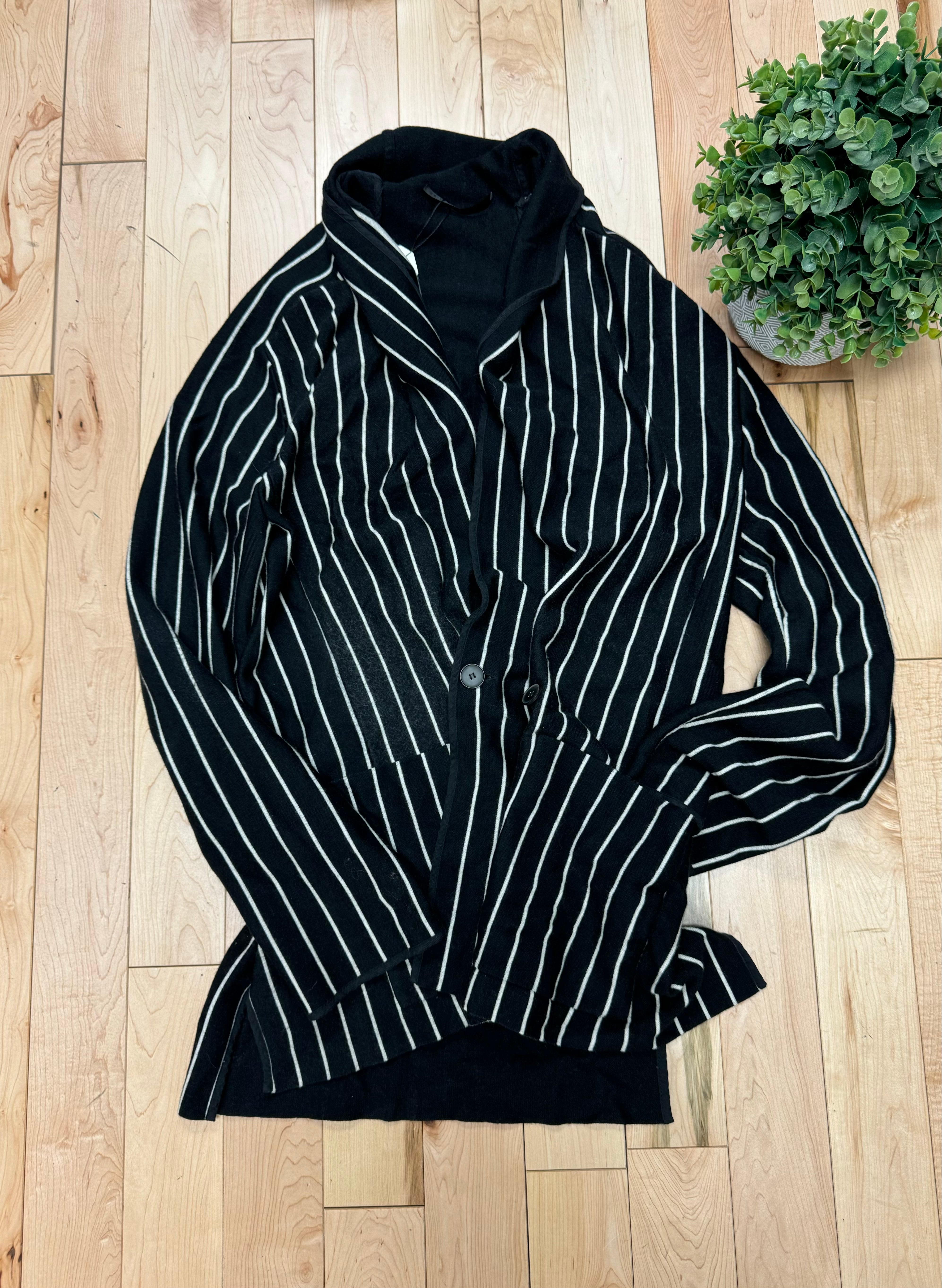 Haider Ackermann Black White Striped Wool Cardigan