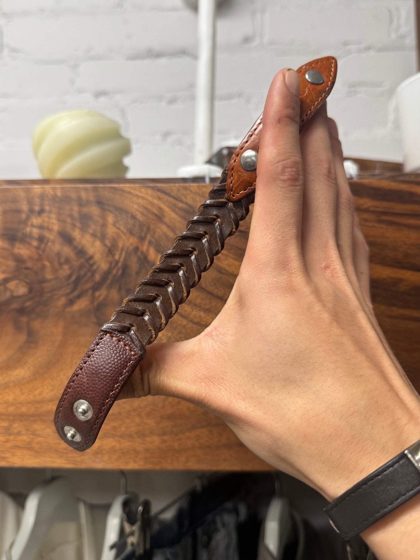 Maison Margiela ‘Braided’ Brown Leather Snap Bracelet