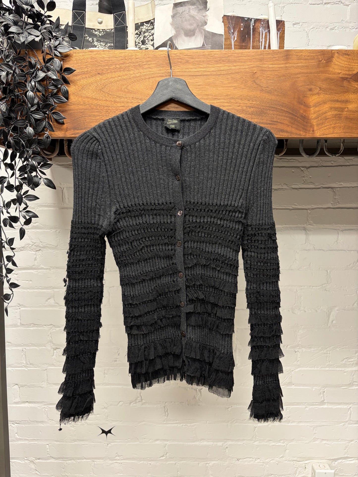 Vintage Jean Paul Gaultier Femme Ribbed Black Mesh Layered Cardigan