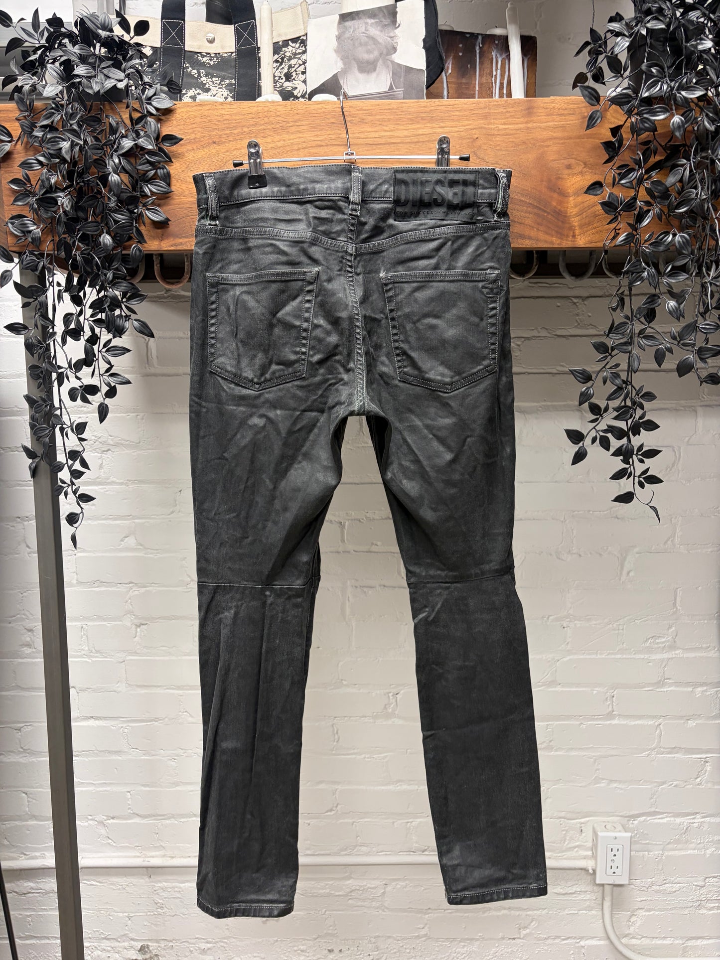 Diesel ‘D-Struct’ Waxed Black Skinny Jeans