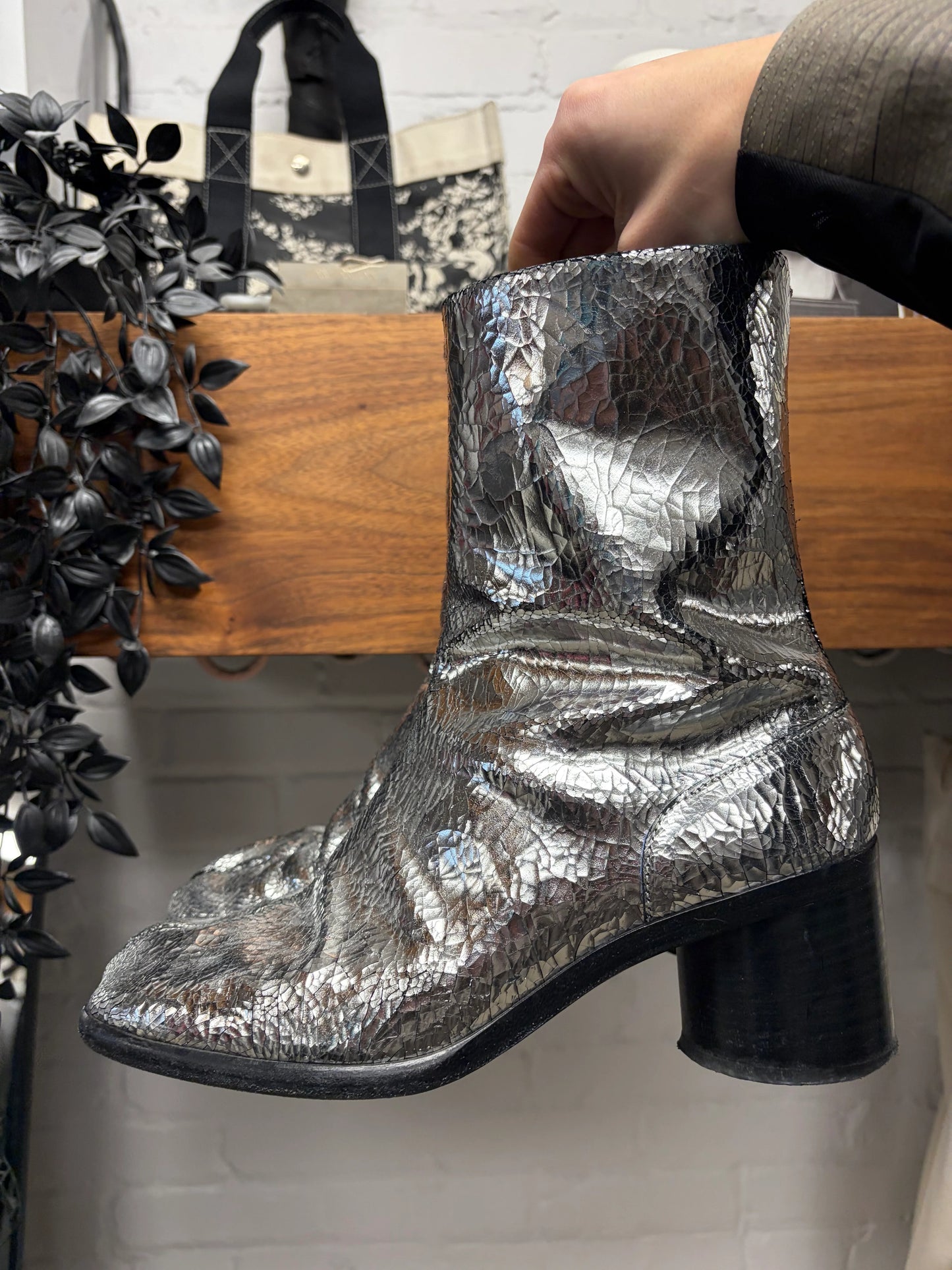 Maison Margiela ‘Tabi’ Split Toe ‘Broken Mirror’ Metallic Leather Boots