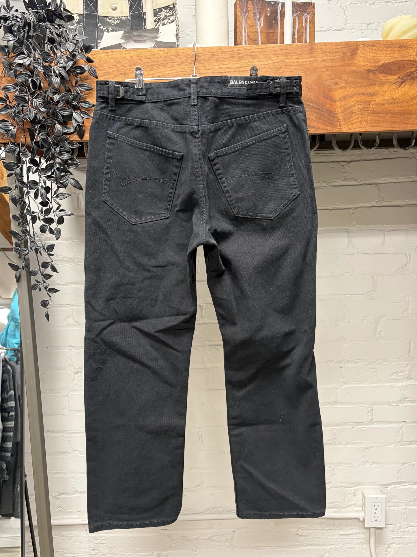 2023 Balenciaga ‘Knee Blowout’ Distressed Straight Cut Black Denim