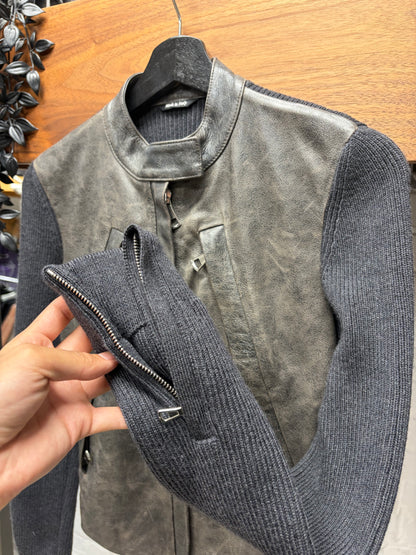 Maison Margiela Leather/Black Ribbed Wool Knit ‘5-Zip’ Jacket