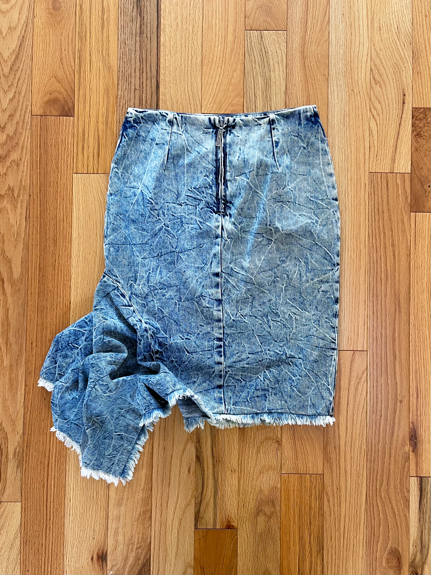 2019 Balenciaga Asymmetric ‘Godet’ Acid Wash Denim Skirt.