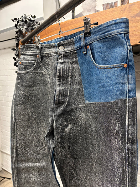 2022 Margiela Paint Cracked Wide Leg Blue Denim