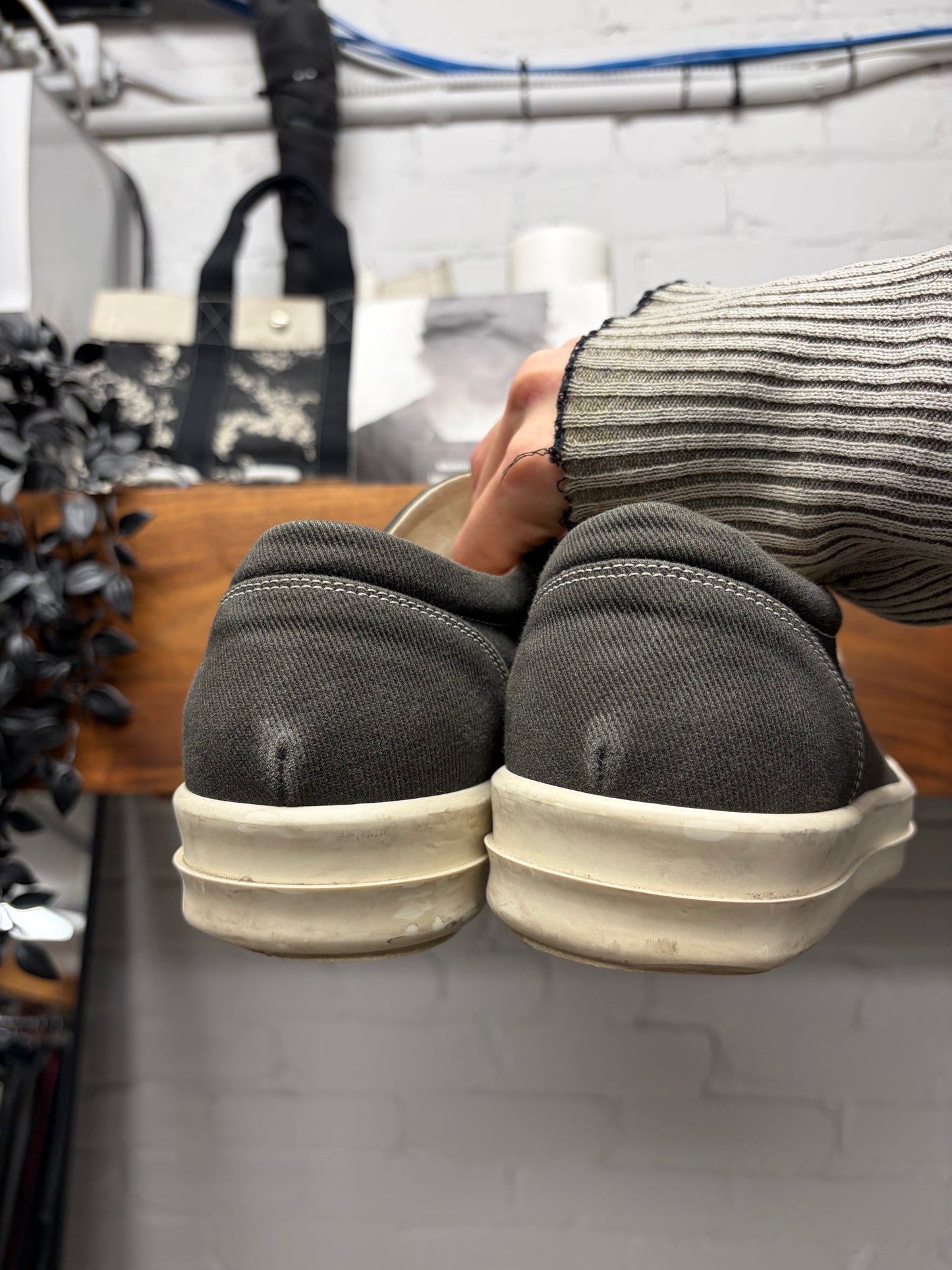 Rick Owens Black/Milk Canvas ‘Vans’ Low Top Sneakers