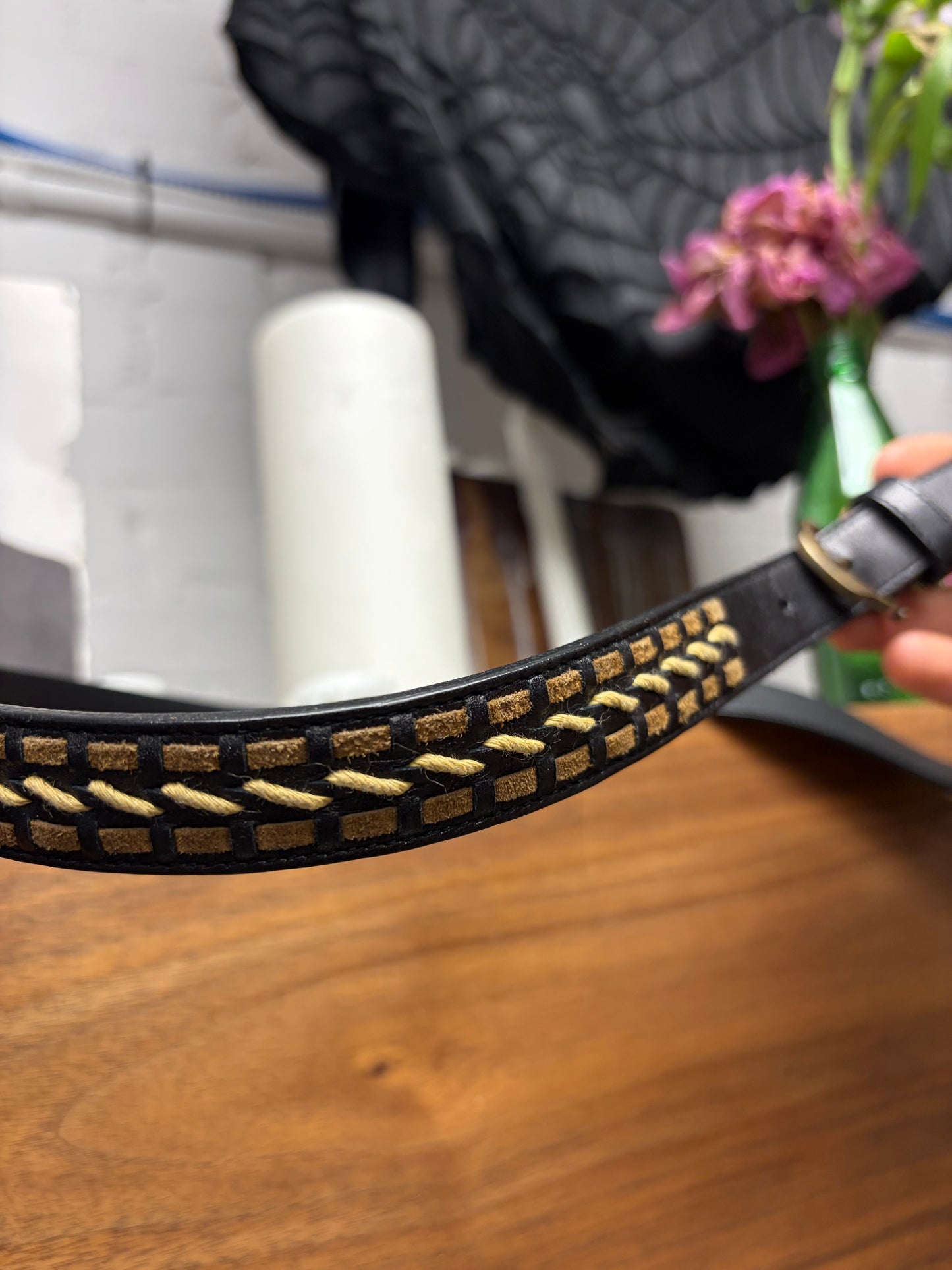 Saint Laurent Woven Black/Brown Thin Leather Belt