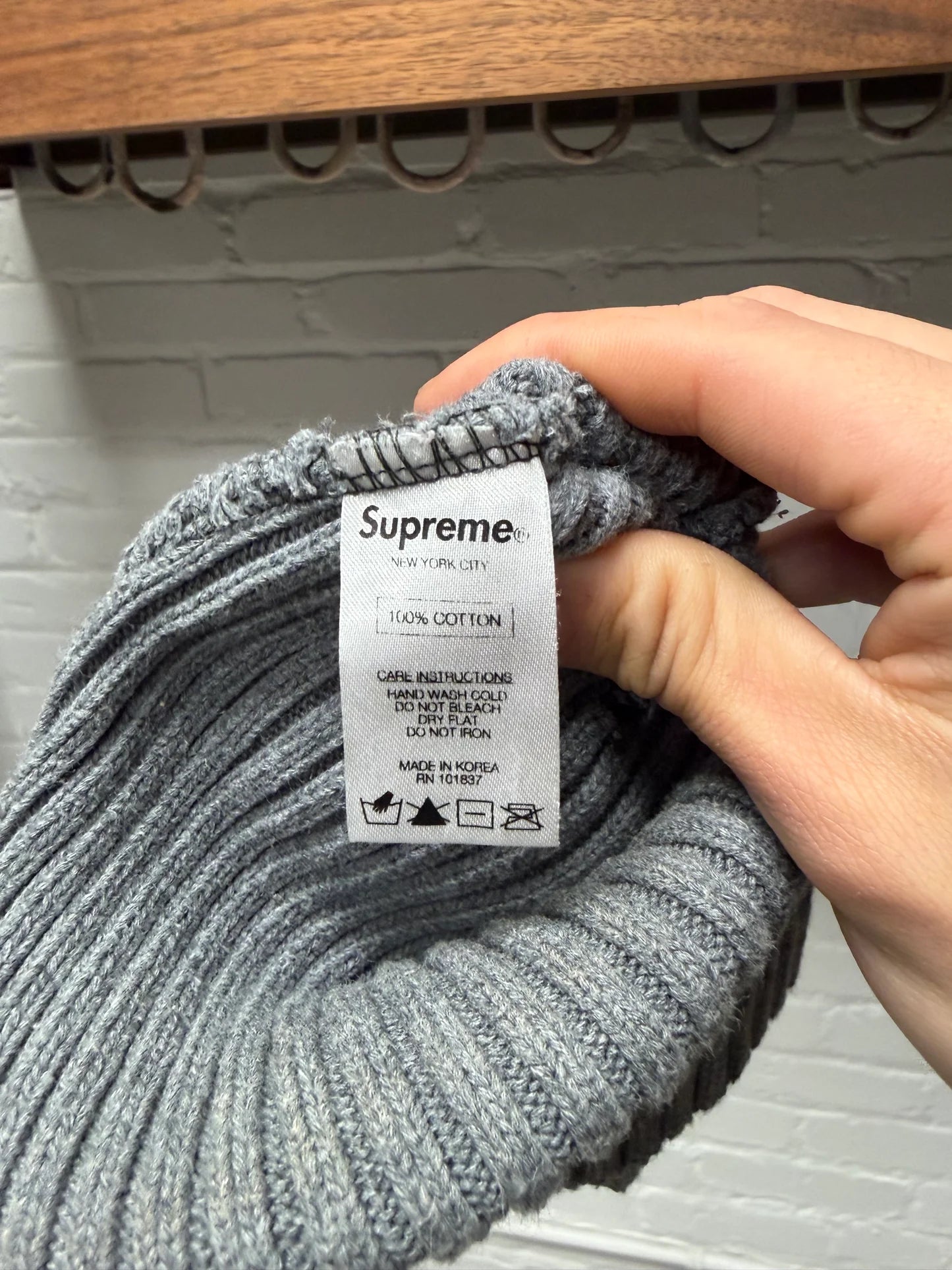 AW2013 Supreme Grey Box Logo Pom Pom Beanie