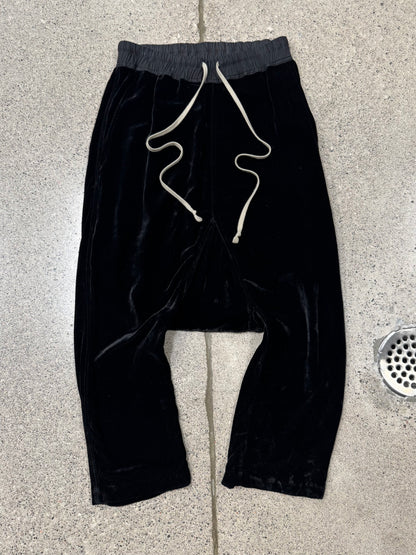 AW2021 Rick Owens ‘Gethsemane’ Velour ‘Pod’ Drop Crotch 3/4 Shorts
