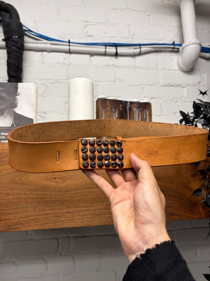 Yohji Yamamoto Mainline ‘Studded Buckle’ Brown Calfskin Leather Belt