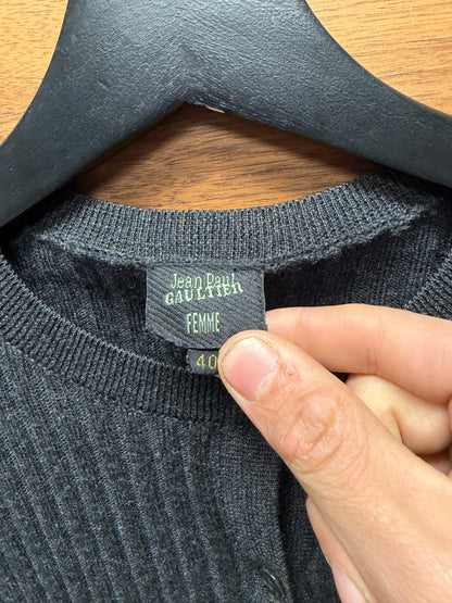 Vintage Jean Paul Gaultier Femme Ribbed Black Mesh Layered Cardigan