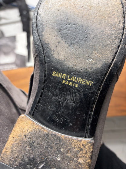 Saint Laurent Dark Grey Suede ‘Jodhpur’ Pointed Toe Ankle Boots