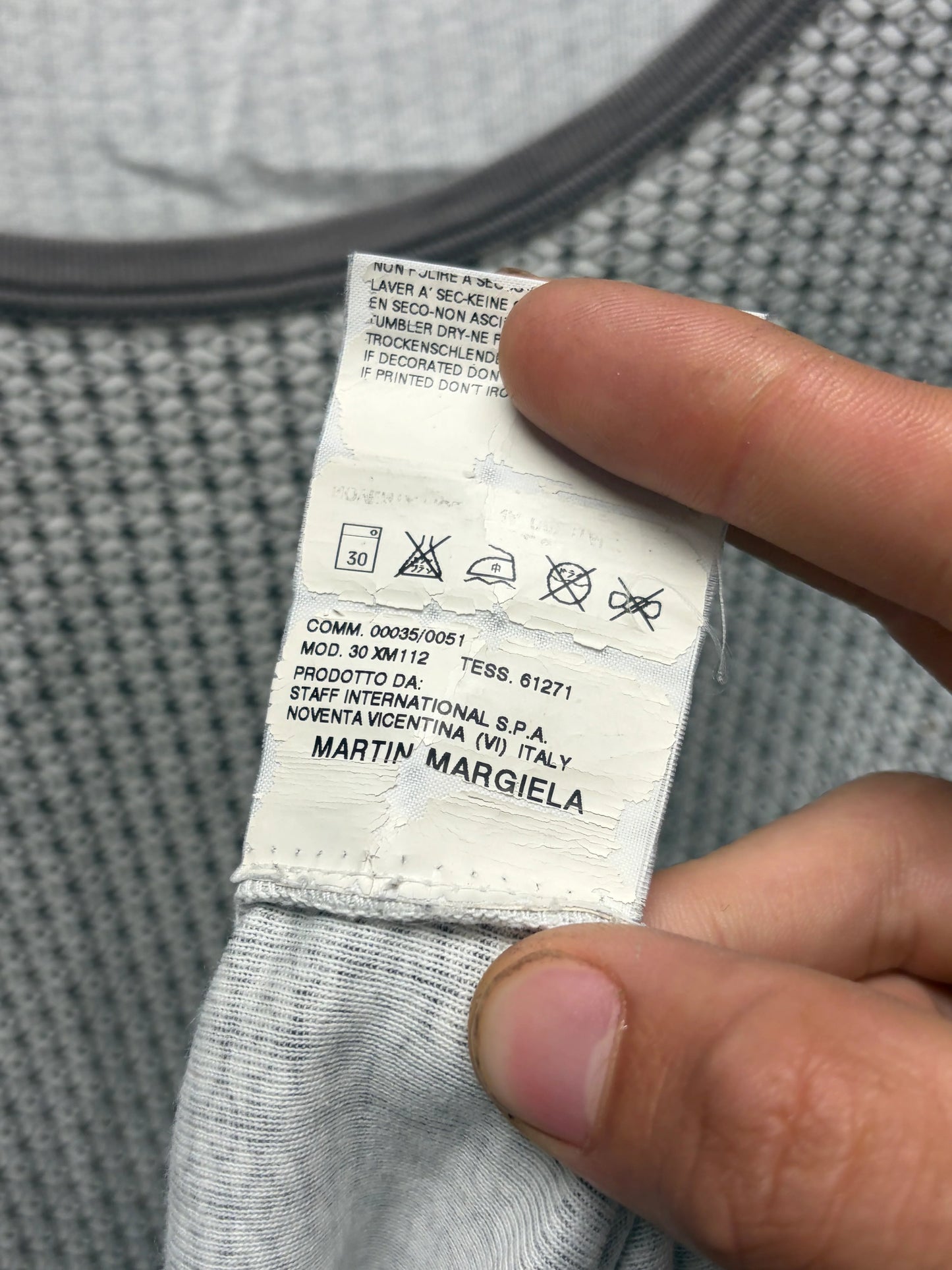 Maison Martin Margiela ‘Diamond Print’ Pocket Grey Cotton T-Shirt