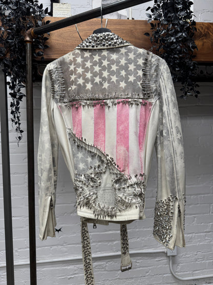 SS2011 Balmain by Christophe Decarnin ‘Safety Pin’ American Flag Leather Biker Jacket