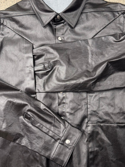 AW2022 Rick Owens ‘Strobe’ Waxed Black Jumbo ‘Fog Pocket’ Work Jacket