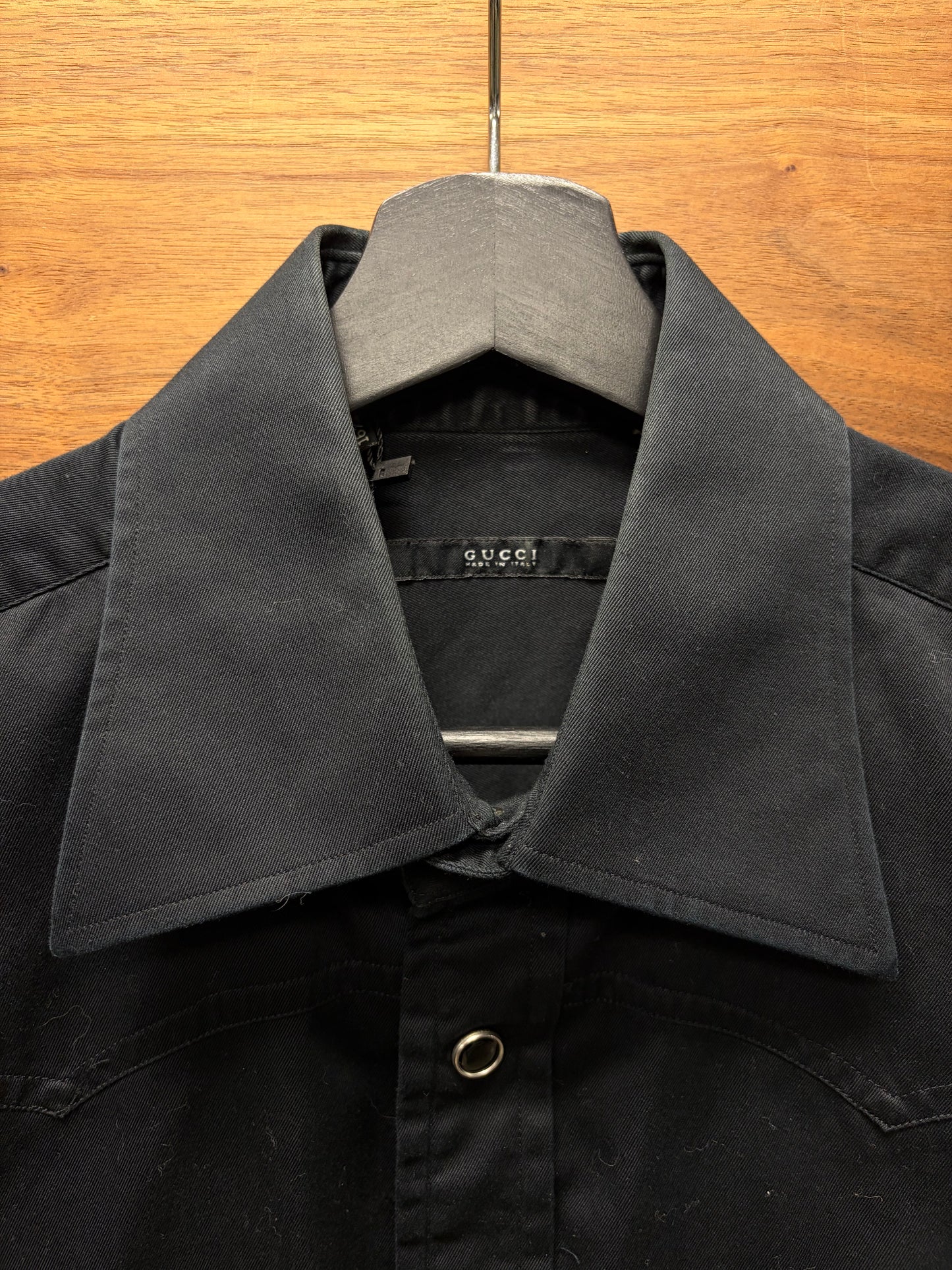 2000s Gucci Western Button Snap Black ‘Double Chest Pocket’ Collared Shirt