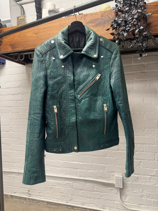 SS2014 Balenciaga by Alexander Wang Blue Calfskin Leather Biker Jacket
