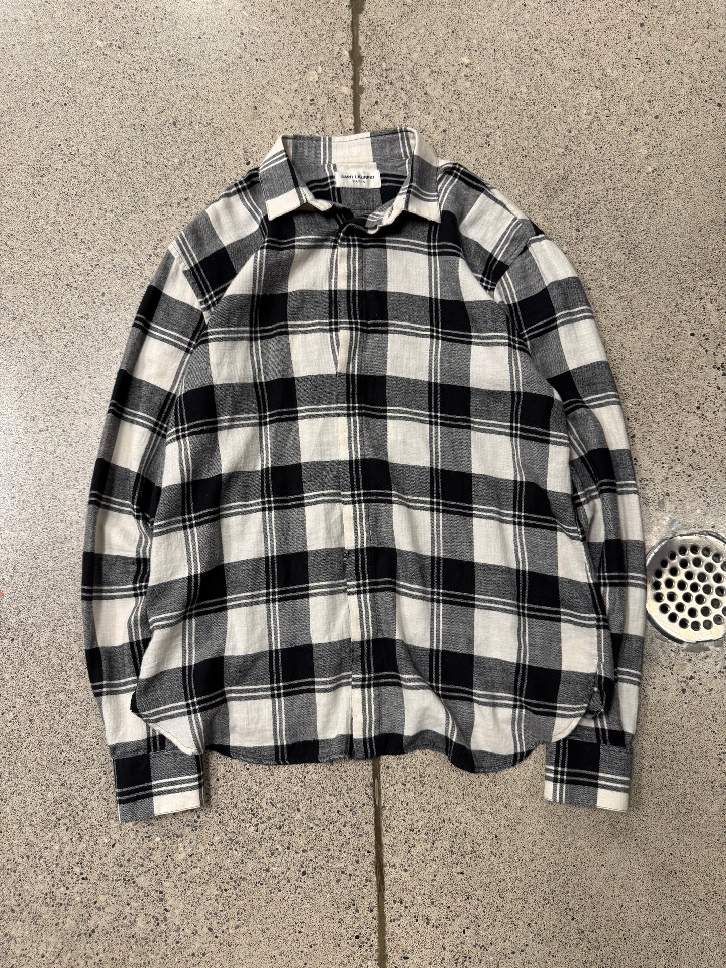 2017 Saint Laurent Plaid Black/Natural White Plaid Patterned Flannel
