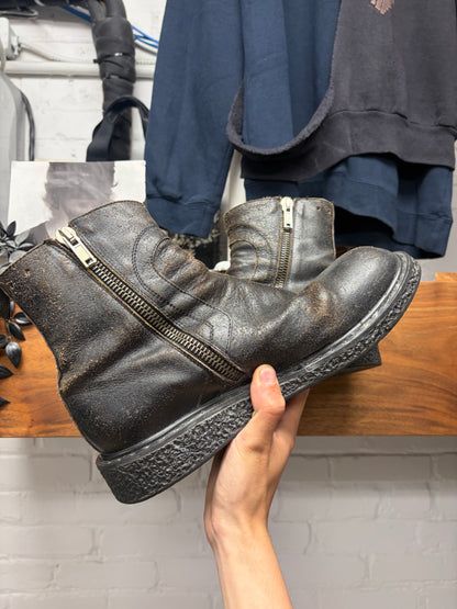 AW2009 Rick Owens ‘Crust’ Natural Brown Patina Blistered Leather ‘Creeper’ Boots