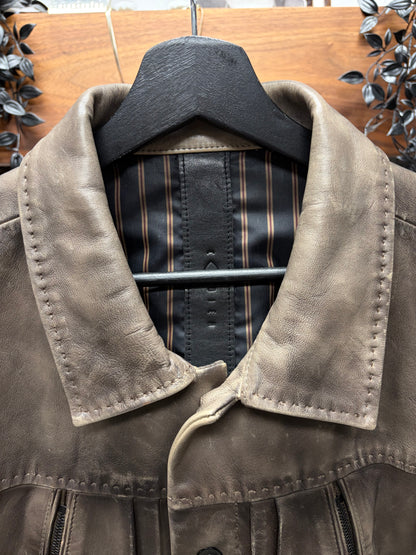 Carpe Diem ‘Type 1’ Brown Natural Patina Leather Trucker Jacket
