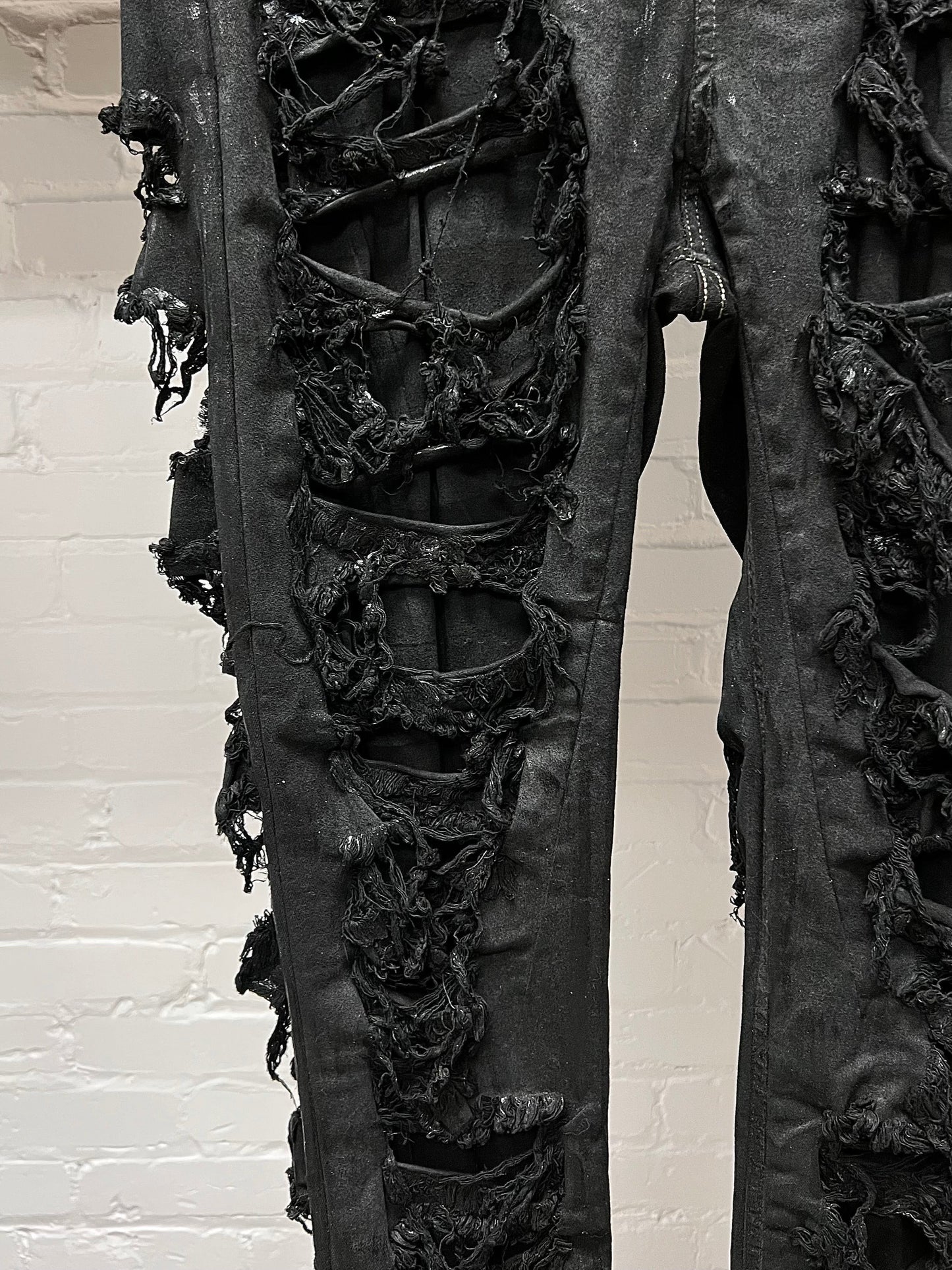 Rick Owens DRKSHDW ‘Detroit Cut’ Waxed Black Slashed Distressed Denim