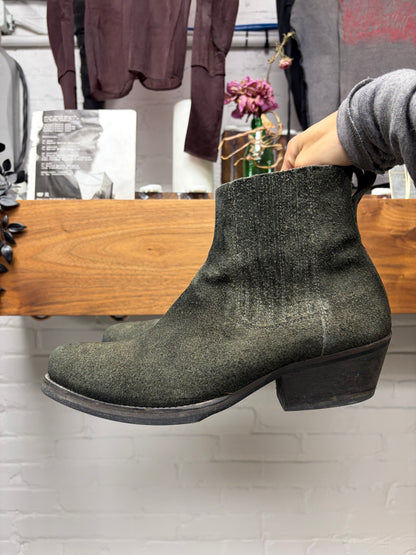 Our Legacy Charcoal Grey Suede ‘Cuban’ Pointed Toe Chelsea Boots