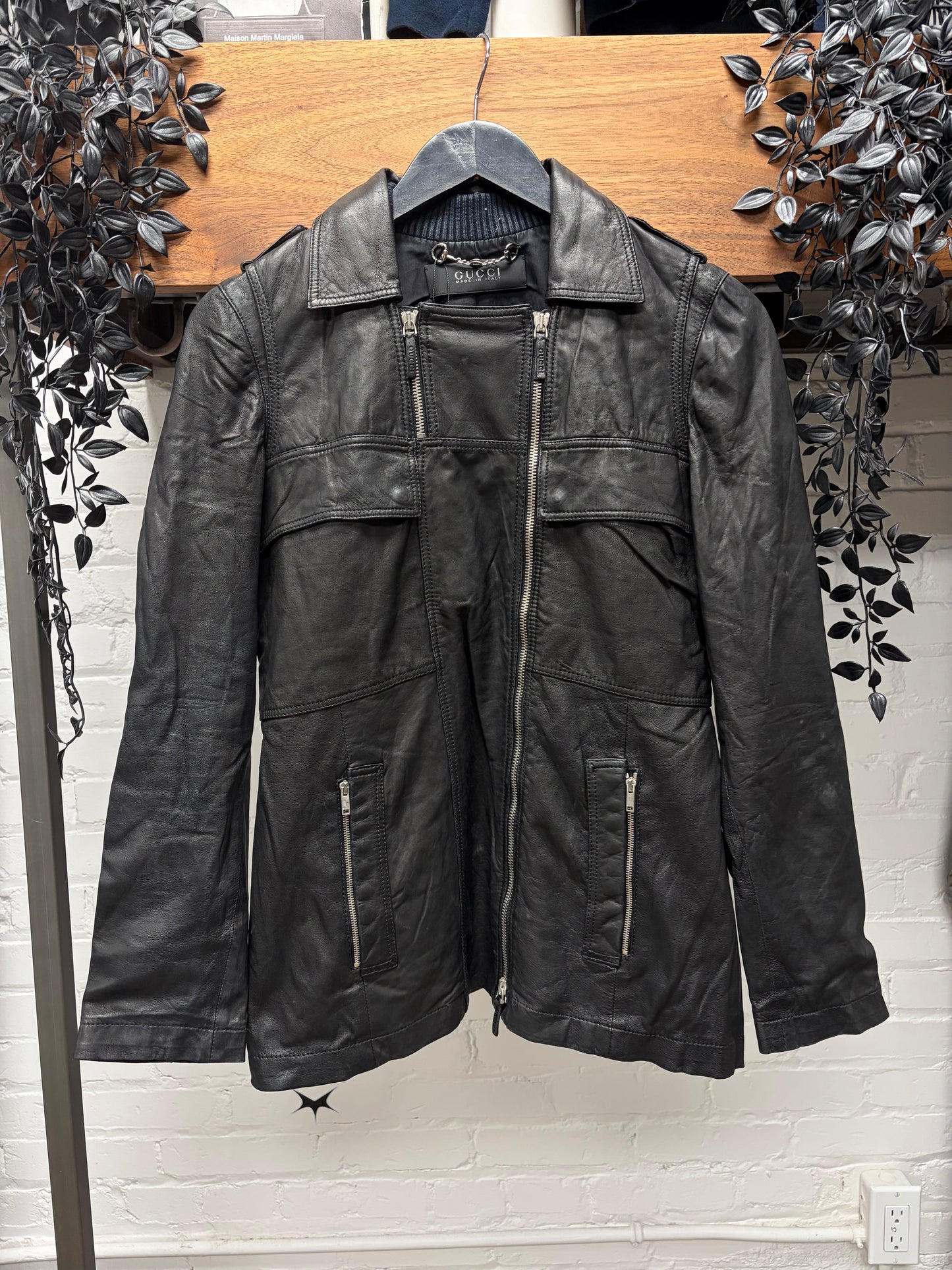 2000s Gucci Lambskin Leather Double Zip Collared Jacket