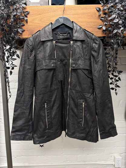 2000s Gucci Lambskin Leather Double Zip Collared Jacket