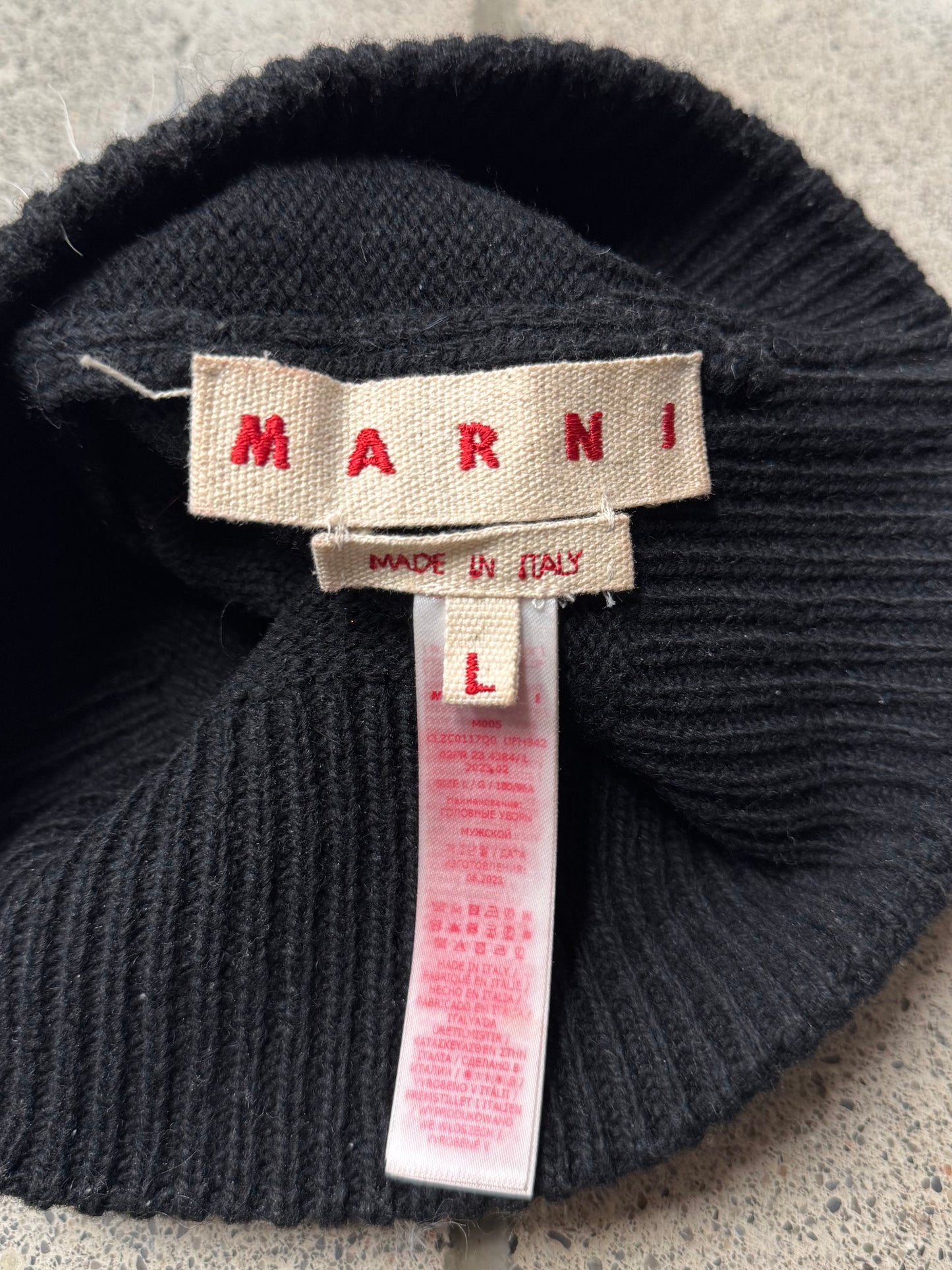 Marni Wool ‘Appliqué’ Logo Black Ribbed Beanie