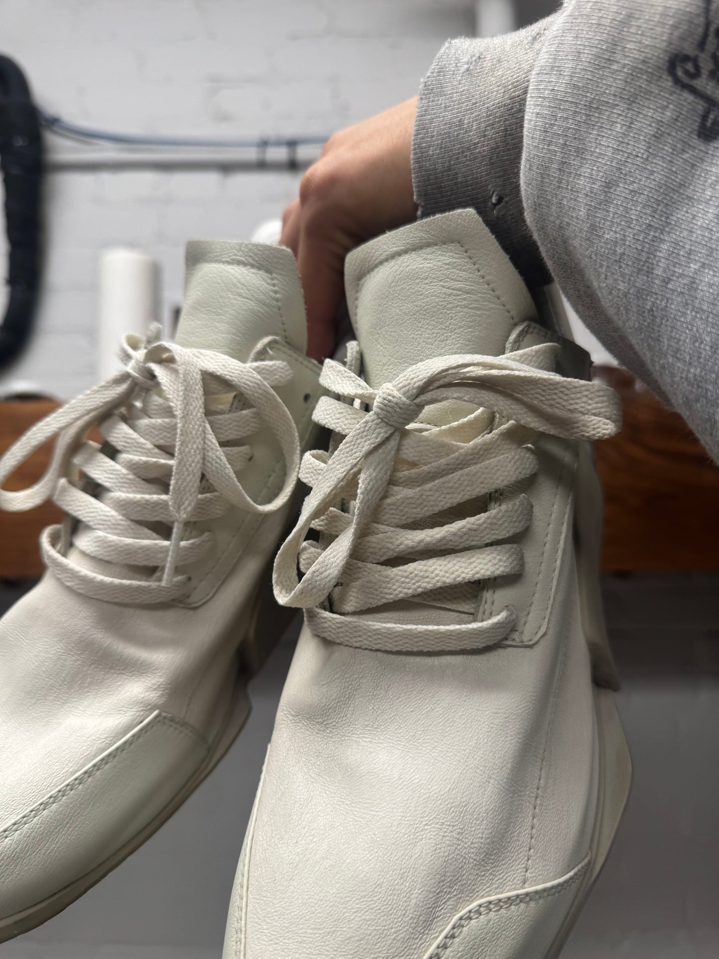 SS2021 Rick Owens ‘Phlegethon’ Milk White Leather Runners
