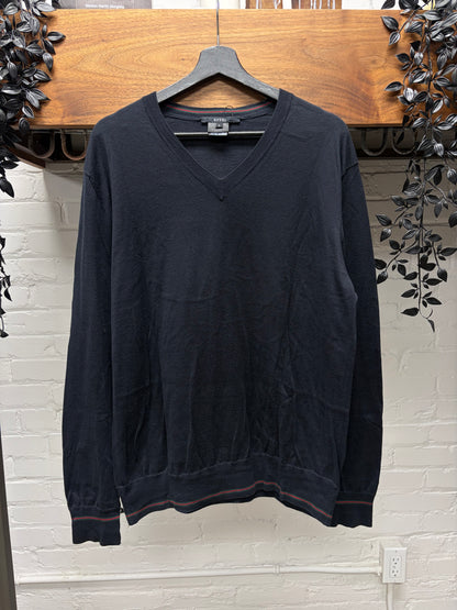 2000s Gucci ‘Stripe Logo’ Cuff Finished V-Neck Knit Sweater