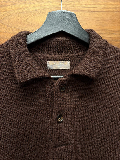 Vintage 90s Comme Des Garçons Homme Dark Brown Wool Knit Polo Sweater