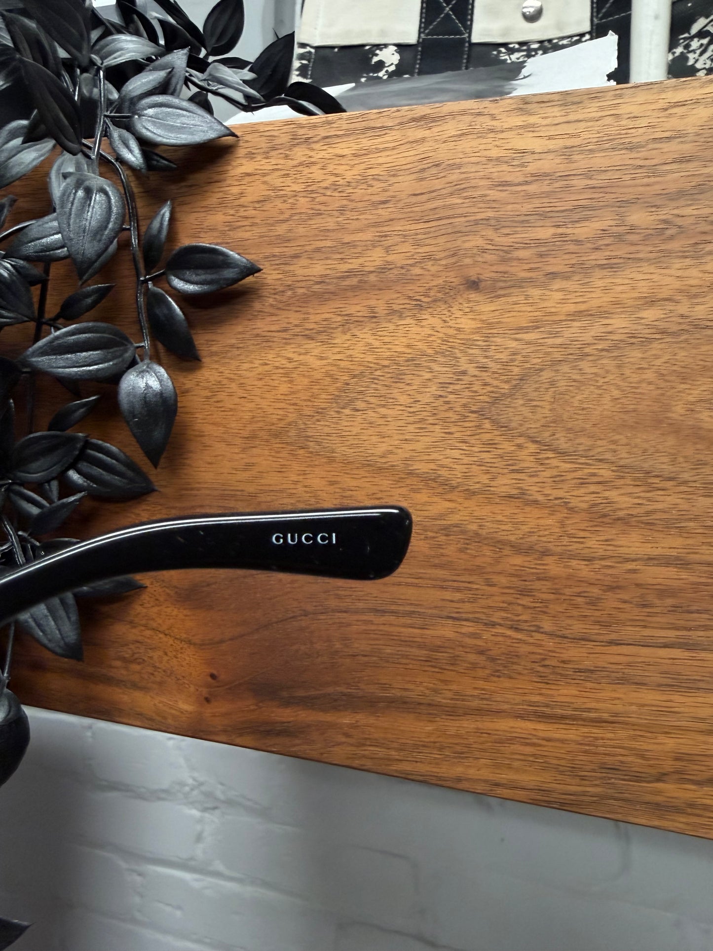 2000s Gucci Rhinestone Horsebit Logo Oval Shape Black Sunglasses