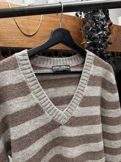 2000s Dolce & Gabbana Mainline ‘Alpaca Wool’ Striped V-Neck Sweater
