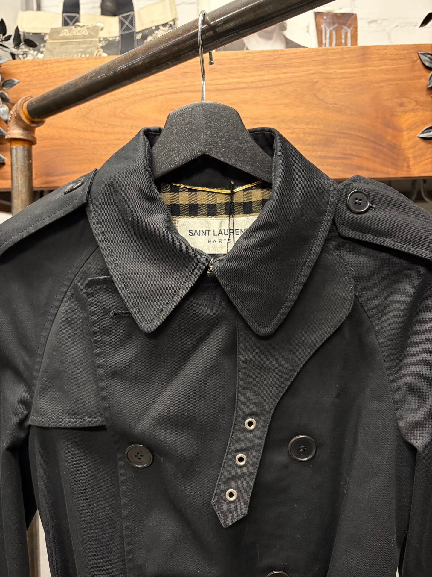 SS2013 Saint Laurent by Hedi Slimane Belted Black Trench Coat with Lined Interior