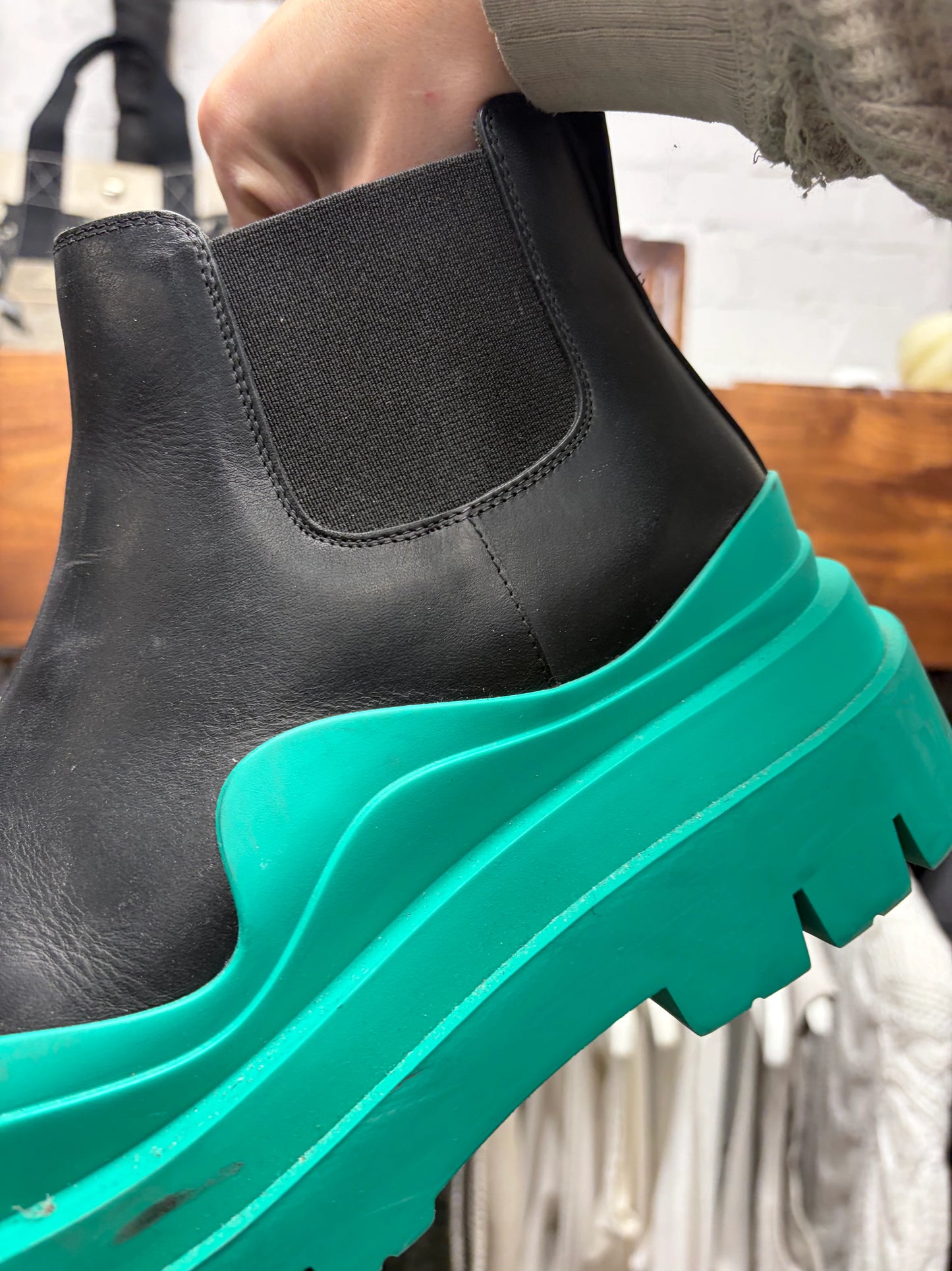 Bottega Veneta ‘Tire’ Boot Mid Cut Black Leather Chelsea Boots