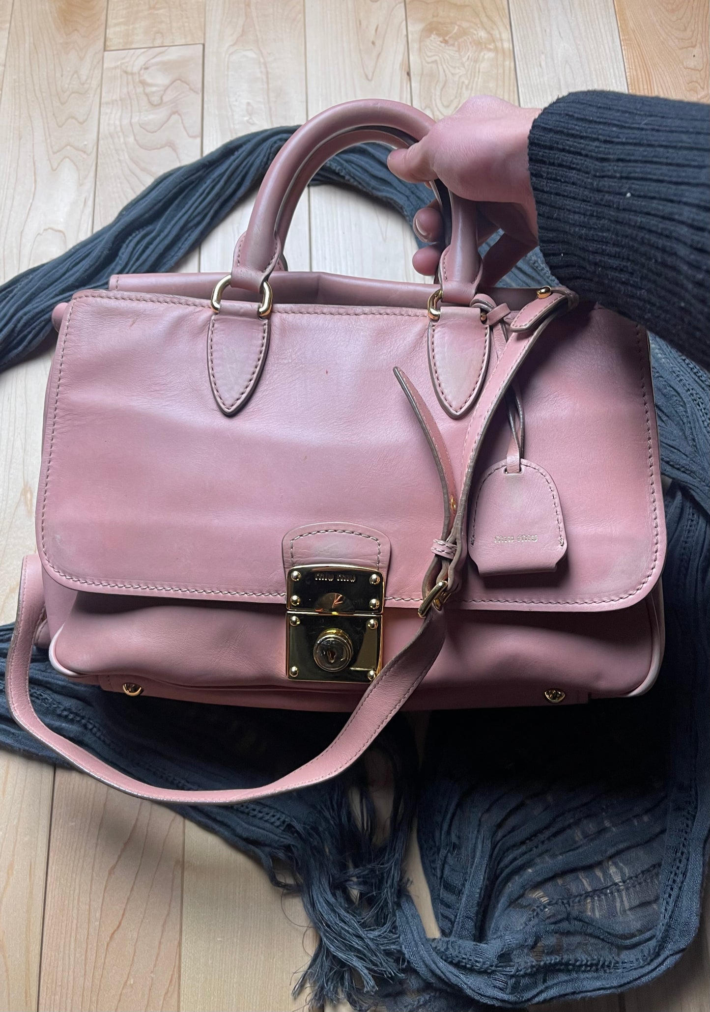 Miu Miu Pink Leather Full Size Crossbody/Top Handle Bag